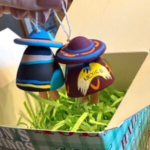 2 Colorful Sombrero MEXICO 🇲🇽 ornaments/bells decor / Clay Art